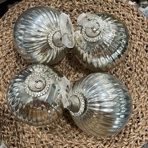 (4) Large Glass Mercury Silver Ornaments